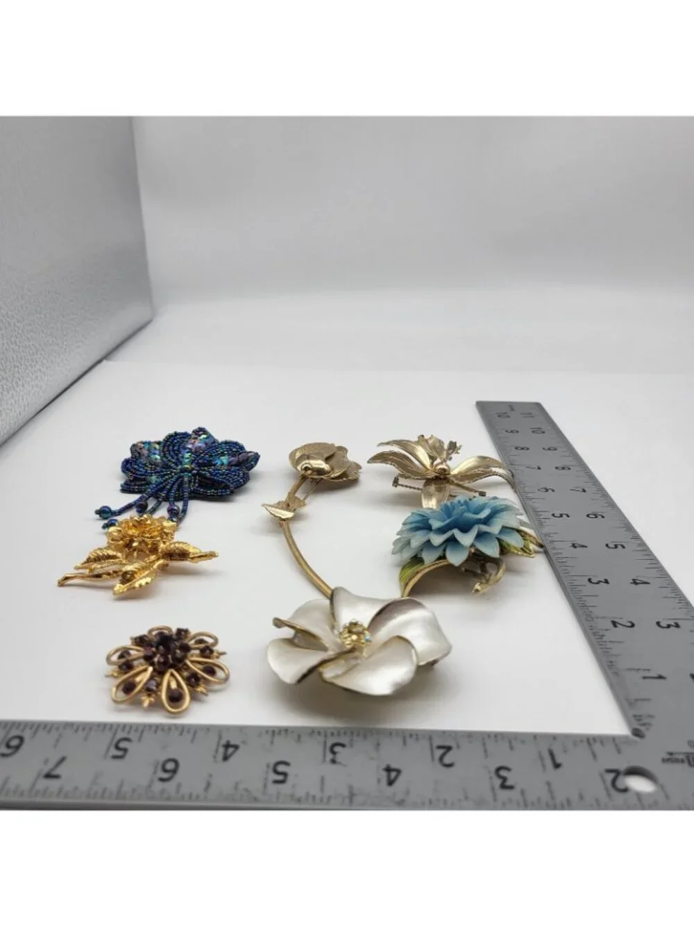 Vintage Flower Brooch pin lot Beaded Enamel rhinestone Estate Collection